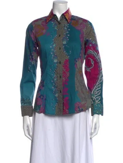Pre-owned Etro Printed Long Sleeve Blouse In Blue