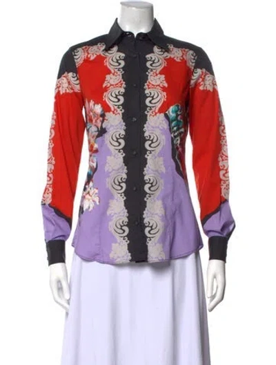 Pre-owned Etro Printed Long Sleeve Blouse In Blue
