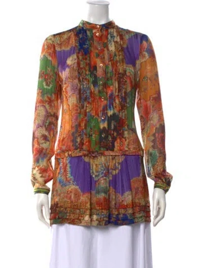Pre-owned Etro Printed Long Sleeve Blouse In Brown