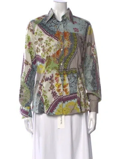 Pre-owned Etro Printed Long Sleeve Blouse In Gray