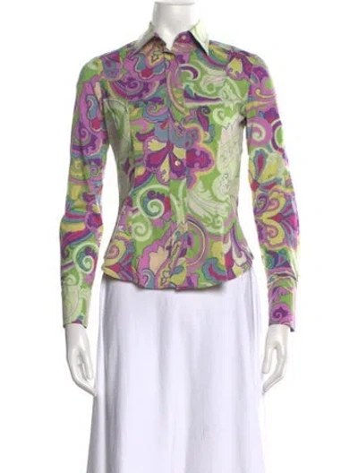 Pre-owned Etro Printed Long Sleeve Blouse In Green