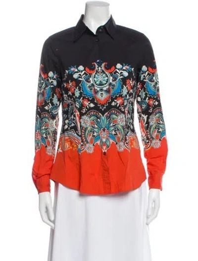 Pre-owned Etro Printed Long Sleeve Blouse In Orange