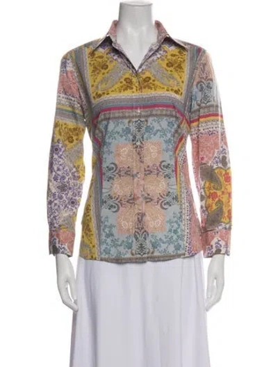 Pre-owned Etro Printed Long Sleeve Blouse In Pink