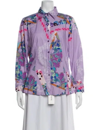 Pre-owned Etro Printed Long Sleeve Blouse In Purple