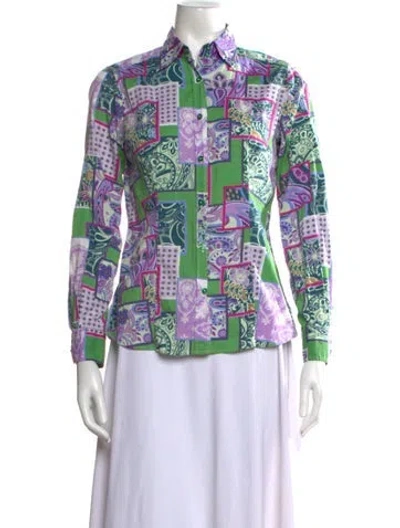 Pre-owned Etro Printed Long Sleeve Blouse In Purple