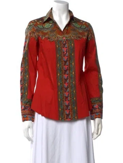 Pre-owned Etro Printed Long Sleeve Blouse In Red