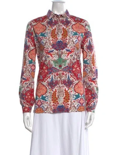Pre-owned Etro Printed Long Sleeve Blouse In Red