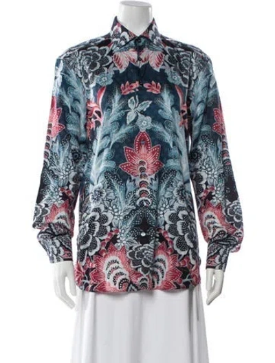 Pre-owned Etro Printed Long Sleeve Blouse W/ Tags In Blue