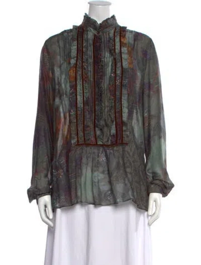 Pre-owned Etro Printed Long Sleeve Blouse W/ Tags In Green