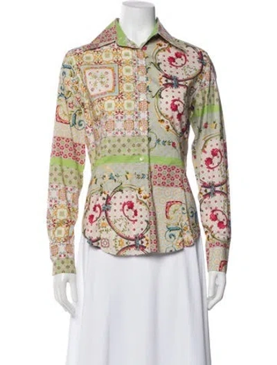 Pre-owned Etro Printed Long Sleeve Blouse In White