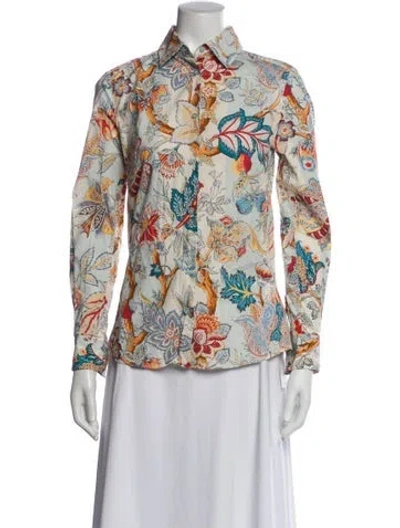 Pre-owned Etro Printed Long Sleeve Blouse In White