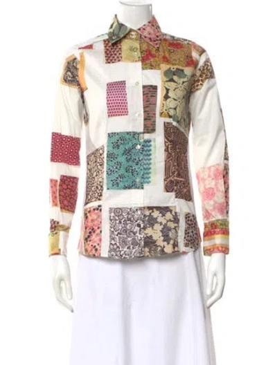 Pre-owned Etro Printed Long Sleeve Blouse In White