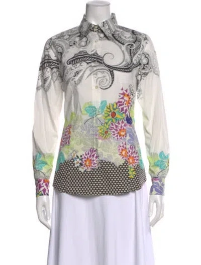 Pre-owned Etro Printed Long Sleeve Blouse In White