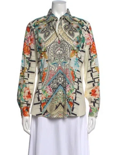 Pre-owned Etro Printed Long Sleeve Blouse In White