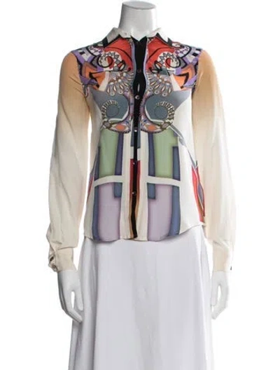 Pre-owned Etro Printed Long Sleeve Blouse In White