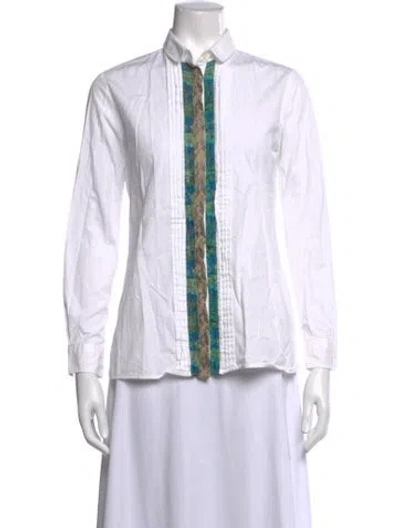 Pre-owned Etro Printed Long Sleeve Blouse In White