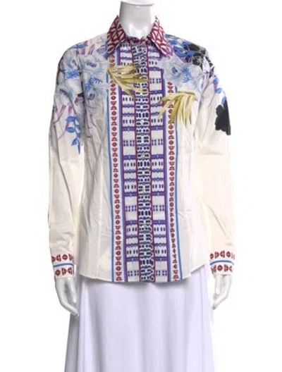 Pre-owned Etro Printed Long Sleeve Blouse In White