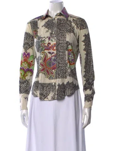 Pre-owned Etro Printed Long Sleeve Blouse In White