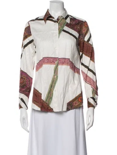 Pre-owned Etro Printed Long Sleeve Blouse In White