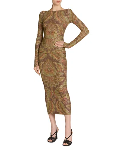 Etro Printed Long Sleeve Boat Neck Top In Multi