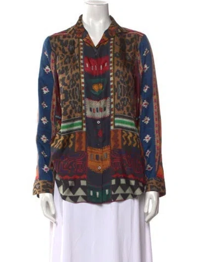 Pre-owned Etro Printed Long Sleeve Button-up Top In Black