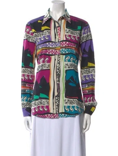 Pre-owned Etro Printed Long Sleeve Button-up Top In Black