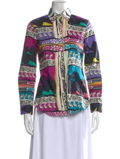 Pre-owned Etro Printed Long Sleeve Button-up Top In Black