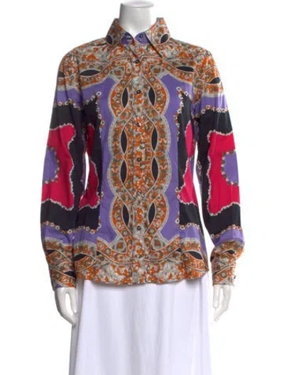 Pre-owned Etro Printed Long Sleeve Button-up Top In Black