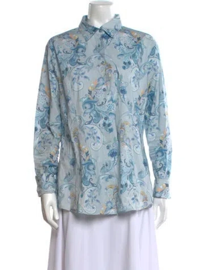 Pre-owned Etro Printed Long Sleeve Button-up Top In Blue