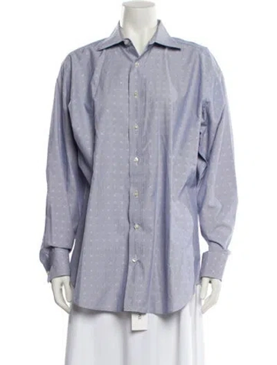 Pre-owned Etro Printed Long Sleeve Button-up Top In Blue