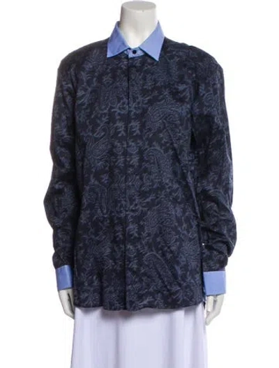 Pre-owned Etro Printed Long Sleeve Button-up Top In Blue