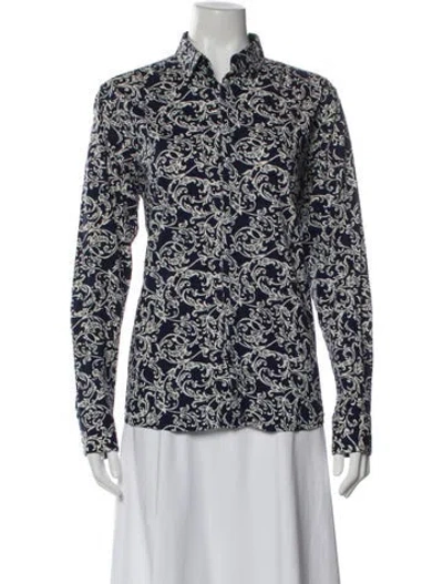 Pre-owned Etro Printed Long Sleeve Button-up Top In Blue