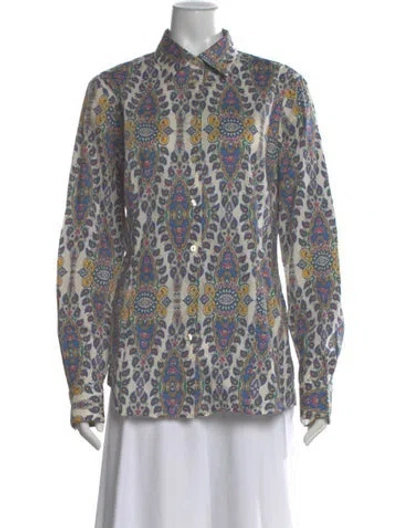 Pre-owned Etro Printed Long Sleeve Button-up Top In Blue