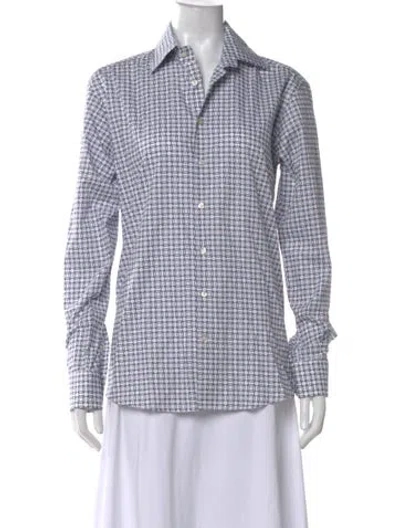 Pre-owned Etro Printed Long Sleeve Button-up Top In Blue