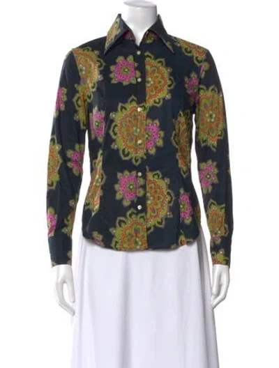 Pre-owned Etro Printed Long Sleeve Button-up Top In Blue