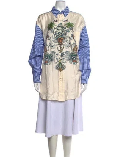 Pre-owned Etro Printed Long Sleeve Button-up Top In Blue