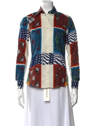 Pre-owned Etro Printed Long Sleeve Button-up Top In Blue