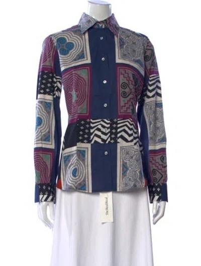Pre-owned Etro Printed Long Sleeve Button-up Top In Blue