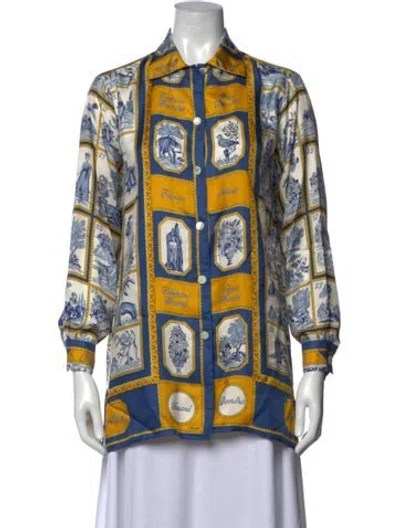 Pre-owned Etro Printed Long Sleeve Button-up Top In Blue