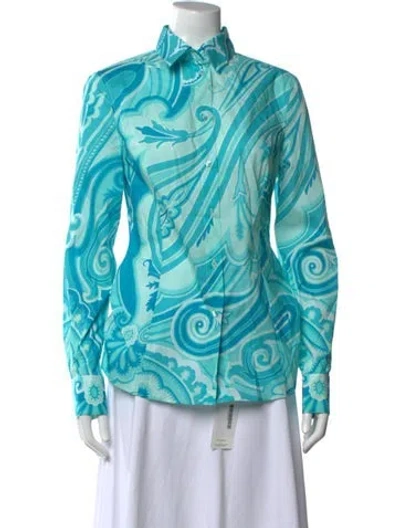 Pre-owned Etro Printed Long Sleeve Button-up Top In Blue