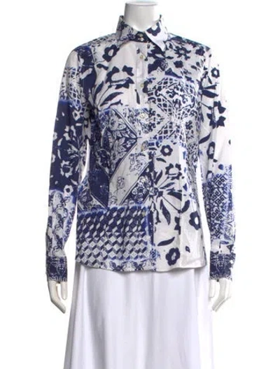 Pre-owned Etro Printed Long Sleeve Button-up Top In Blue