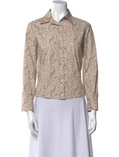 Pre-owned Etro Printed Long Sleeve Button-up Top In Brown