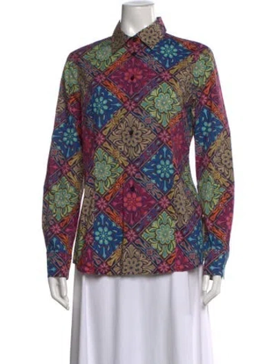 Pre-owned Etro Printed Long Sleeve Button-up Top In Brown