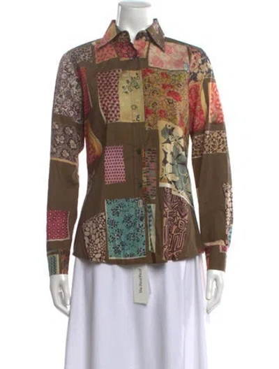 Pre-owned Etro Printed Long Sleeve Button-up Top In Brown
