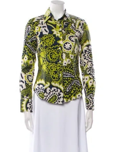 Pre-owned Etro Printed Long Sleeve Button-up Top In Green