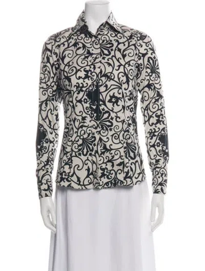 Pre-owned Etro Printed Long Sleeve Button-up Top In Green