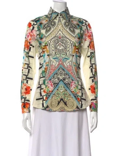 Pre-owned Etro Printed Long Sleeve Button-up Top In Green