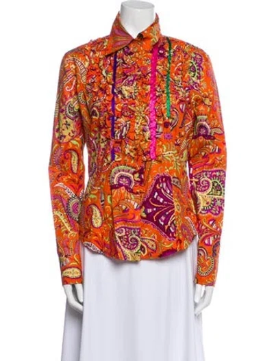 Pre-owned Etro Printed Long Sleeve Button-up Top In Multi