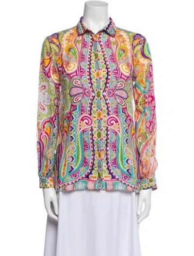 Pre-owned Etro Printed Long Sleeve Button-up Top In Multi