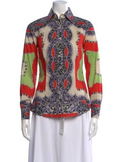 Pre-owned Etro Printed Long Sleeve Button-up Top In Multi